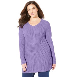 Catherines Women's Plus Size Daydream Waffle Knit Pullover - 1 of 4