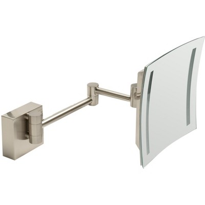 ALFI ABM8WLED-BN Brushed Nickel Wall Mount Square 8Inch 5x Magnifying Cosmetic Mirror with Light
