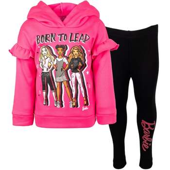 Barbie Little Girls Knotted Long Sleeve Graphic T-shirt & Leggings Grey / Black  4-5 : Target