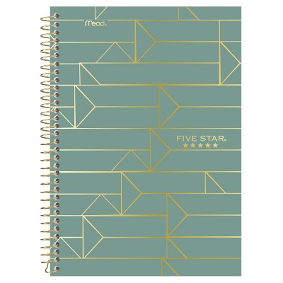 Five Star 100 sheet 2 Subject College Ruled Spiral Notebook Style Metallic Geo Small Green Linear 100pgs