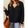 Coolmee Womens Plus Size Tops Casual V Neck Smocked Long Sleeve Chiffon Blouse Flowy Work Shirts - 2 of 4