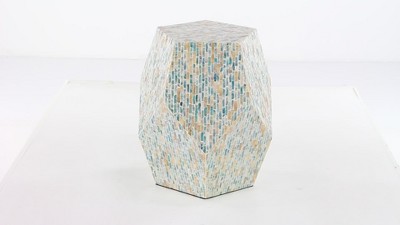 Natural Wood and Shell Round Accent Table