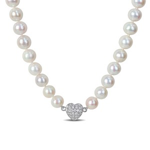 EVERLY JEWELRY | Sterling Silver 9-11mm Cultured Freshwater Edison Pearl 3/4ct DEW Moissanite Necklace, 18 inc - 1 of 4