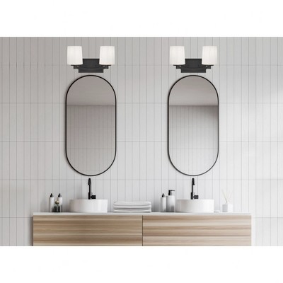 Matte Black 2-Light Vanity with Fluted Opal Glass Shades