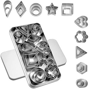 Aoibox 30Pcs Mini Cookie Cutter Set with Box, Small Stainless Steel Fruit Veggie Tiny Polymer Clay Cutters for Kids, Geometric Set - 1 of 4