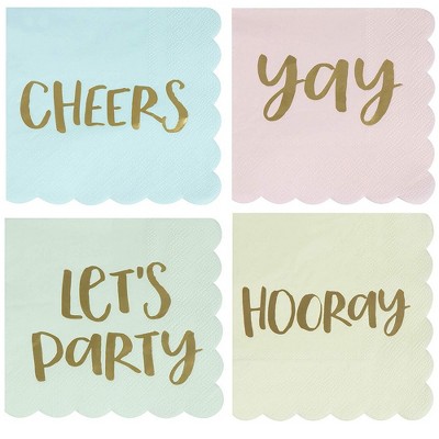 Juvale 100-Pack Disposable Paper Cocktail Napkins 5"x5" Scalloped Edges Party Supplies, 4 Gold Foil Designs