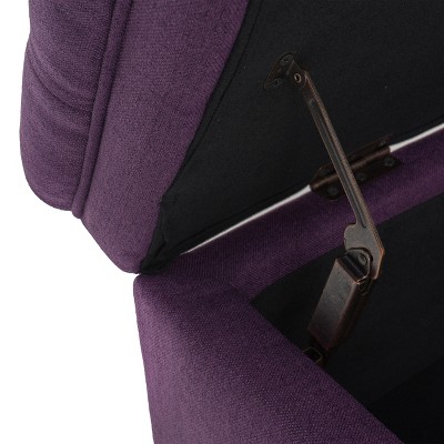Large Purple Tufted Fabric Storage Ottoman with Birch Legs
