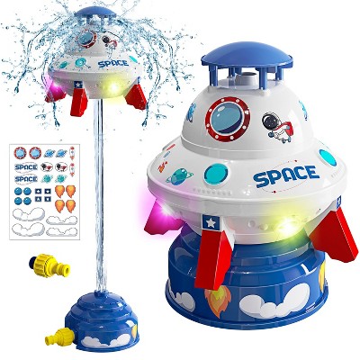 Skirfy Sprinkler for Kids, Powered Liftoff (6-8 ft) & Rocket Launcher Toy with Lights & Space Stickers， Summer Outdoor Water Play Toys for Kids Ages3+