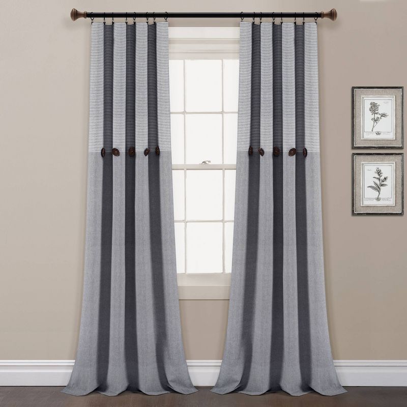Set of 2 Farmhouse Button Striped Yarn Dyed Woven Cotton Window Curtain Panels - Lush Décor, 1 of 10