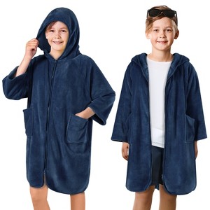 SUN CUBE Fleece Zipper Hooded Towel Robe for Kids, Zip Up Swim Beach Cover Up, Bath Surf Changing Girls Boys 7-10 Years - 1 of 4