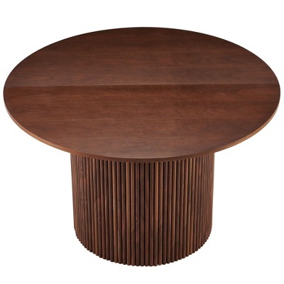 NicBex Wood Dining Table Farmhouse Round Kitchen Table Dining Table for 4 with Wood Strip Base for Kitchen and Dining Room