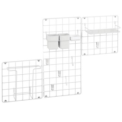 mDesign Metal Grid Modular Hanging Storage Organizer - Set of 3 - White