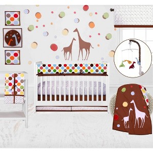 Bacati - Baby & Me Giraffe, Orange/Green/Blue/Red/Brown 10 pc Crib Bedding Set with Long Rail Guard Cover - 1 of 4