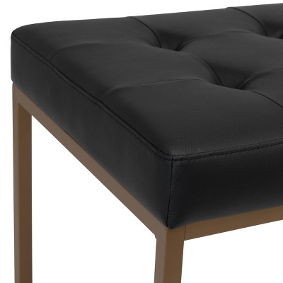 Camber 32" Black and Bronze Tufted Leather Bench with Storage