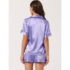 cheibear Women's Silky Satin Button Down Shirt with Shorts Sleepwear Pajama Sets - 3 of 4