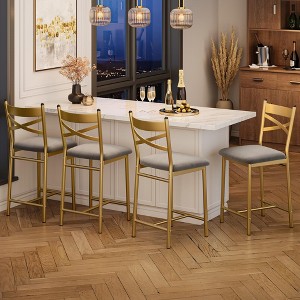 Set of 2/4 Bar Stools - PU Leather Counter Height w/Back & Footrest for Kitchen Island, Apartment, Counter Bar - 1 of 4