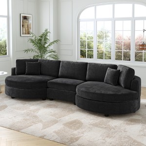 3-Seater Sofa, Chenille Upholstered Curved Sofa Couch with 2 Throw Pillows for Living Room - ModernLuxe - 1 of 4