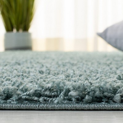 Luxurious Seafoam Square Shag Area Rug, Synthetic Easy Care, 6'7"