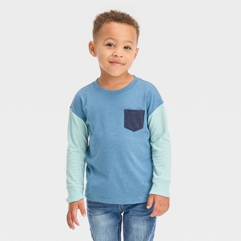 Toddler Boys' Long Sleeve Colorblock T-shirt - Cat & Jack™ Blue