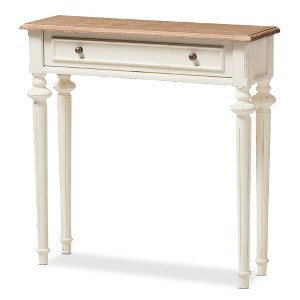 Marquetterie French Provincial Style Weathered Oak & Distressed Wood Console Table - White - Baxton Studio: Vintage, Carved Legs - 1 of 4
