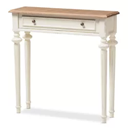 Marquetterie French Provincial Style Weathered Oak Wash and Distressed Wood Finish Two - Tone Console Table - White - Baxton Studio