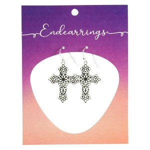 Dicksons 73-9069P Filigree Bud Cross 1 inch Silver Plated Metal Women's Hook Endearrings on Presentation Card - 1 of 2