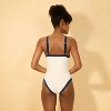 Women's Ribbed Contrast Binding Square Neck High Leg Cheeky One Piece Swimsuit - Shade & Shore™ Cream - 2 of 3