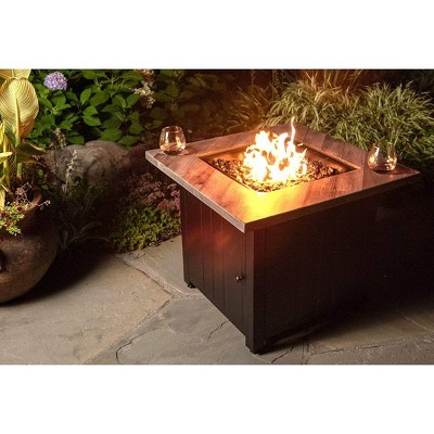 Black and Gray Steel Gas Fire Pit Table with Faux Wood Mantel