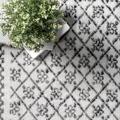 Arabella Light Grey Synthetic Bordered Area Rug, 4' x 6'