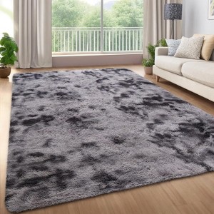 Acekool Fluffy Washable Shag Area Rug with Non-Slip Backing, Soft Plush Solid Carpet for Bedroom, Living Room, Dorm, Gray5x8 - 1 of 4