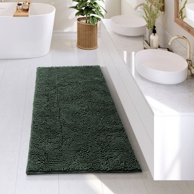 Hunter Green Chenille Bath Rug with Non-Slip Backing, 26x44