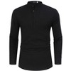 Men's 2 Pieces Cotton Linen Set Casual Long Sleeve Henley Shirts and Shorts Summer Beach Yoga Matching Outfits - 3 of 4