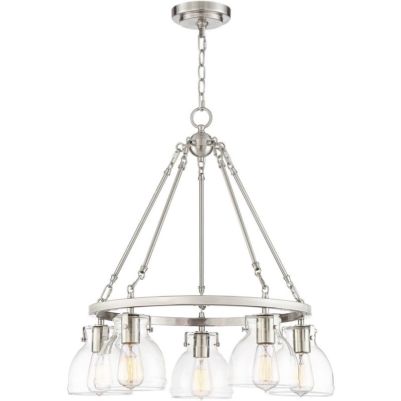 Possini Euro Design Bellis Brushed Nickel Wagon Wheel Pendant Chandelier 24" Wide Modern Clear Glass 5-Light Fixture for Dining Room Kitchen Island, 1 of 9