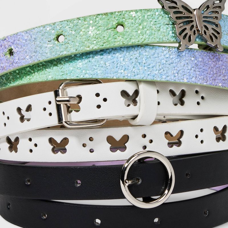 Girls' 3pk Butterfly Themed Belt Set - Cat & Jack™ Purple/White/Black, 4 of 5