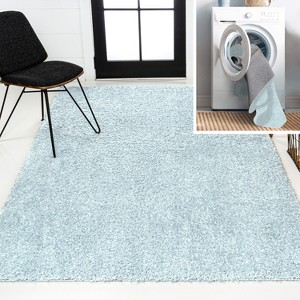Clayton Coastal Solid Glam Shag Machine-Washable Rug - JONATHAN Y - 1 of 4