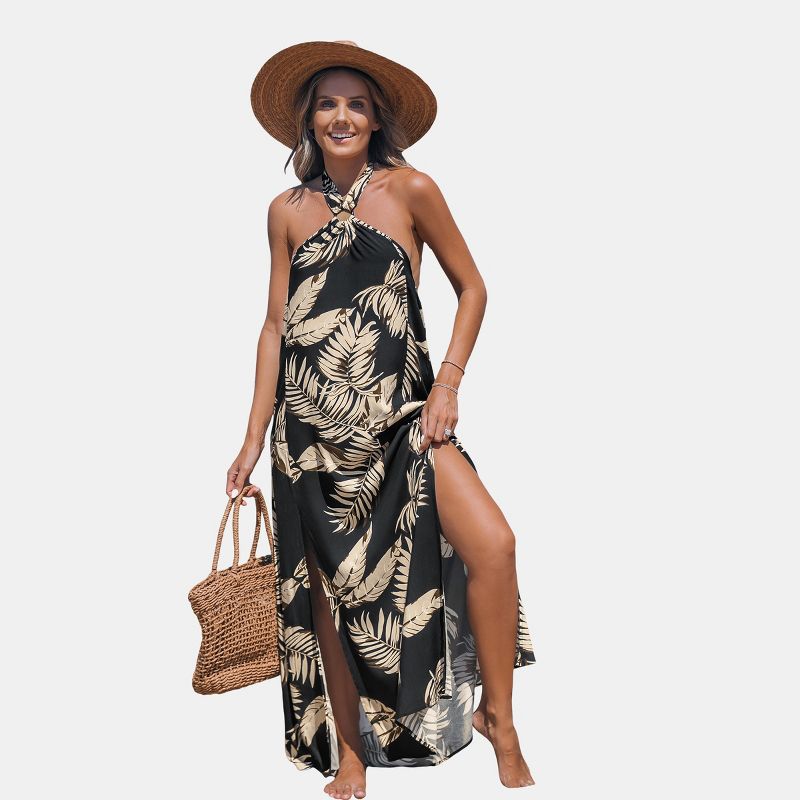 Women's Black Tropical Halter Maxi Dress - Cupshe, 1 of 6