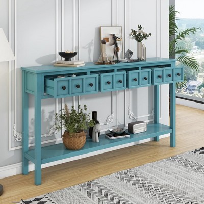 Rustic Entryway Console Table, 60" Long Sofa Table With 2 Different Size Drawers, Bottom Shelf,Storage Console Table For Living Rooms