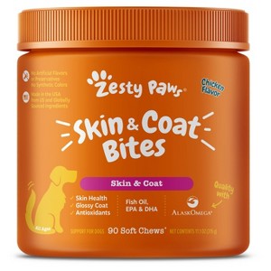Zesty Paws Skin Health Omega 3 Soft Chews for Dogs - Chicken Flavor - 90ct - 1 of 4