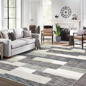 Area Rug, Home Decor Washable Modern Geometric Rug - Non-Slip Stain Resistant Belgian Velvet Neutral Farmhouse Carpet - 1 of 4