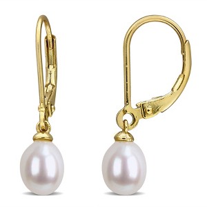 EVERLY JEWELRY | Yellow Plated Sterling Silver 6-6.5 MM Cultured Freshwater Pearl Leverback Earrings - 1 of 4