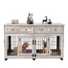 2 Dog Crate Furniture for Large Breeds, Large Dog Kennel Furniture TV Stand, 58" Wooden Dog Kennel End Table with Drawers, Double Dog House - 2 of 4