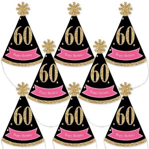 Big Dot of Happiness Chic 60th Birthday - Pink, Black and Gold - Mini Cone Birthday Party Hats - Small Little Party Hats - Set of 8 - 1 of 4