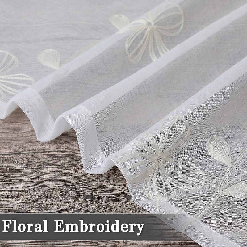 Floral Embroidered Voile Sheer Short Kitchen Curtains for Small Windows Bathroom, 2 of 6