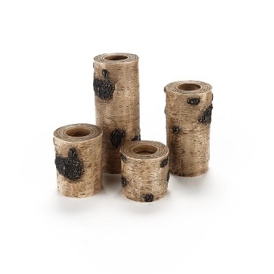 Lakeside Decorative Ceramic Faux Birch Log Tea Light Candle Holders - Set of 4