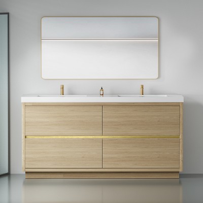 Bencmate Bathroom Storage Cabinets, Freestanding Double Sink Bathroom Vanity with Storage Cabinet, Soft Close Drawers, Morden Style, Brown,