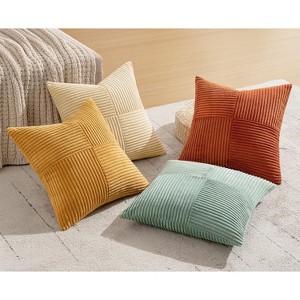 LISM 18x18 Inch Boho Decorative Pillowcases,Corduroy Striped Throw Pillow Covers Set of 4 - 1 of 4