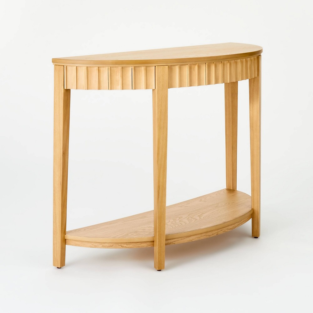Thousand Oaks Wood Scalloped Demilune Console Table Natural Threshold designed with Studio McGee