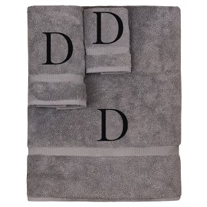 BC BARE COTTON Monogrammed Towel Set, Personalized Gift, Set of 3 - Gray - Black Block - 1 of 4