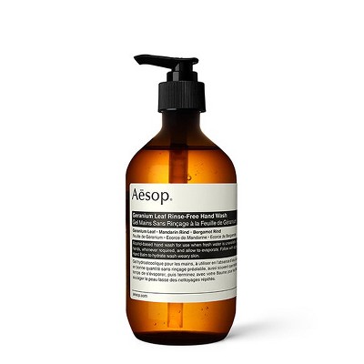 Aesop Geranium Leaf Rinse-Free Hand Wash | Aromatic, Alcohol-Based Gel with Purifying and Hydrating Properties | Cleanses without Water | 16.9 oz