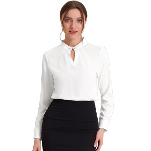 INSPIRE CHIC Women's Pleated Mock Neck Pearl Decor Elegant Work Blouse - 1 of 4